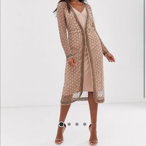 ASOS embellished bronze robe midi dress size 6